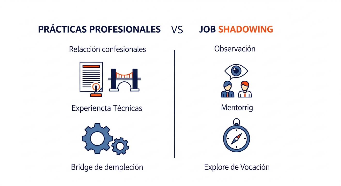 Gráfico comparativo entre prácticas profesionales y job shadowing.